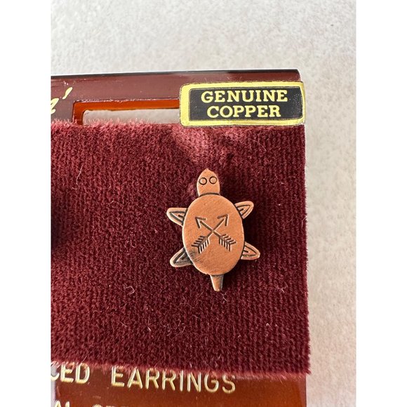 Avante vintage solid copper engraved Southwestern turtle studs earrings - Picture 2 of 5